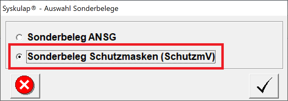 Auswahl Sonderbeleg Schutzmasken