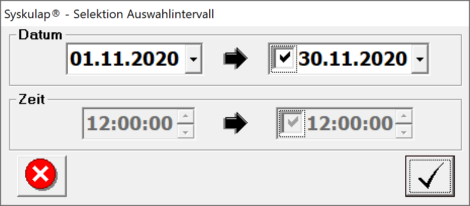 Auswahl Datumsintervall